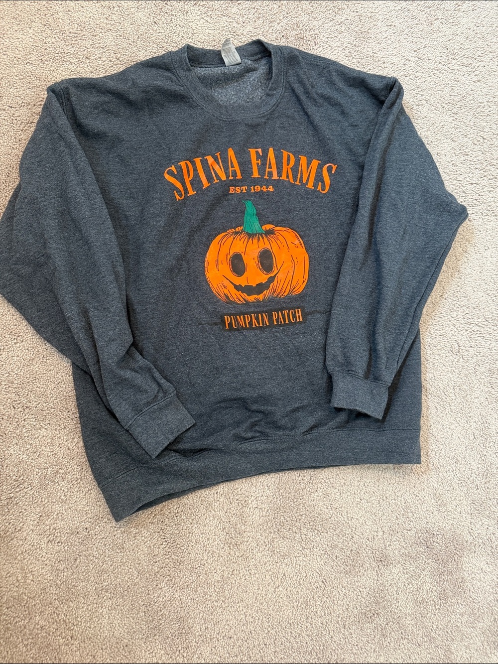 Gildan Charcoal Crewneck with Bright Orange Lettering